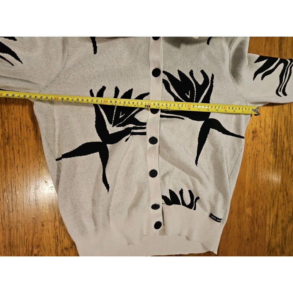 Saint James Cotton Polo Collar Cardigan Sweater Abstract Floral Cream Black Sz 8 - Picture 4 of 10